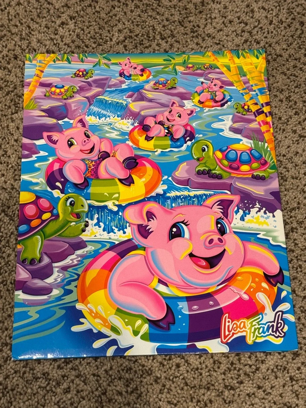 Lisa Frank Folder Pigventures Pigs Turtles River Tubing Bright Rainbow Color Y2K